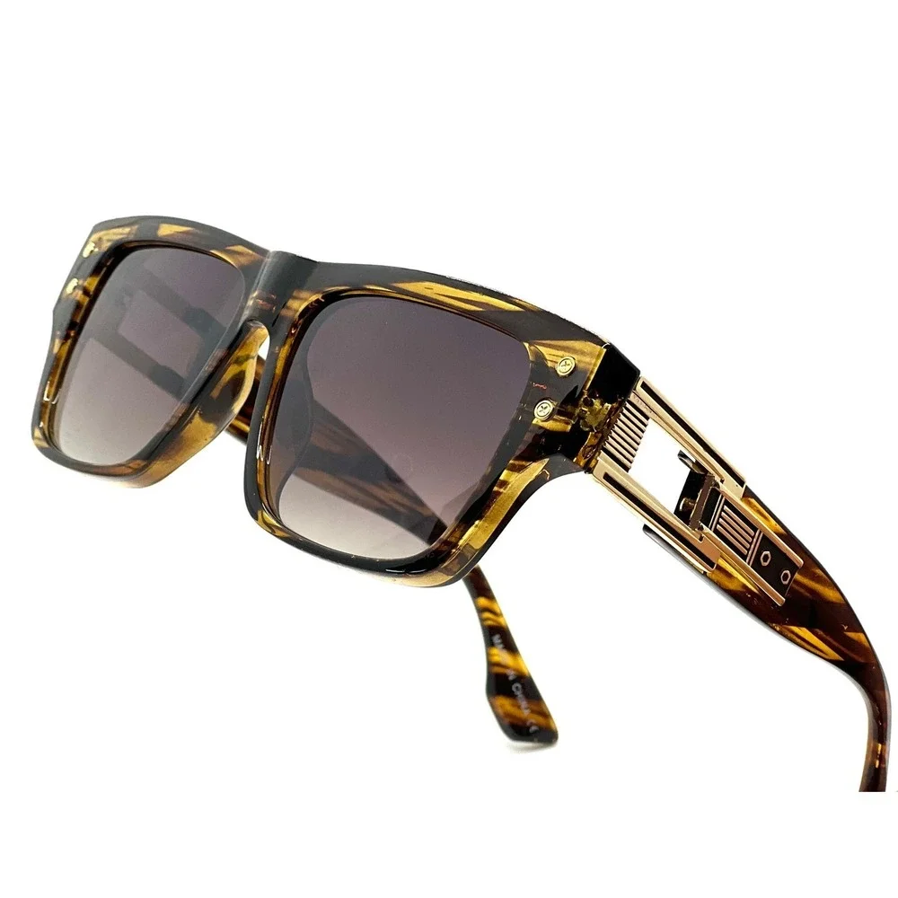 Square Frame Sunglasses Tortoise Shell Gold Accent Fashion Statement Sun Glasses